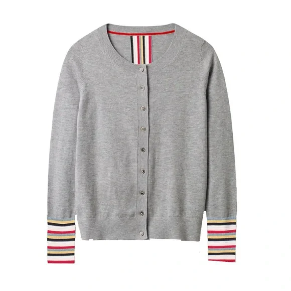 Boden Women’s Cassandra Cardigan Medium Grey with Bright Stripe Detail - Picture 1 of 12